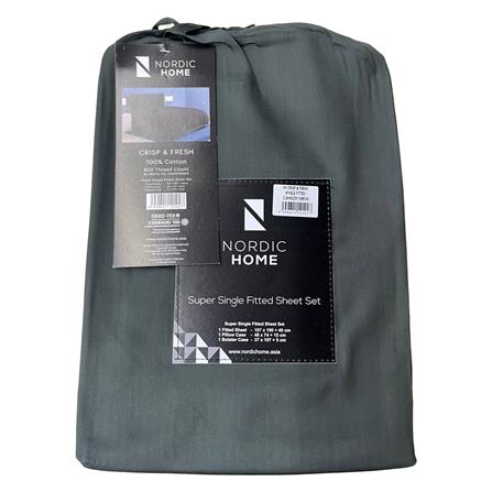 NORDIC HOME FITTED SHT SET CRISP & FRESH SUPER SINGLE DARK SHADOW