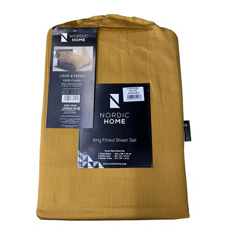 NORDIC HOME FITTED SHEET SET CRISP & FRESH KING MUSTRAD