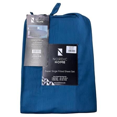 NORDIC HOME FITTED SHEET SET CRISP & FRESH SUPER SINGLE BLUE