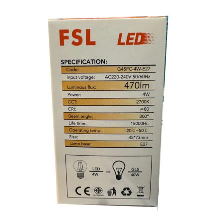 LED FILAMENT BULB 4W E27 G45 FSL WARM WHITE