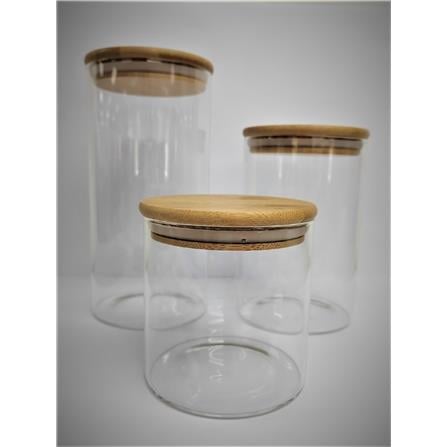 BOROSILICATE GLASS CANISTER WITH WOODEN LID 1180ML 10X15CM - GW-BSC-10X15