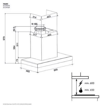 ELECTROLUX CHIMNEY HOOD ECC9310S 90CM 1500M3/H EXTRACTOR HOOD