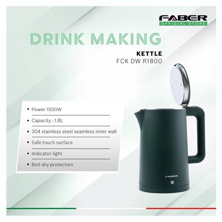 FABER KETTLE FCK DW R1800 1500W 1.8L GREEN DOUBLE WALL