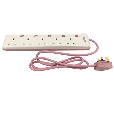 MORRIES EXTENSION SOCKET 5GANG 1.5M WITH NEON PINK MS3255-1.5