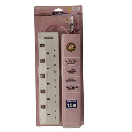MORRIES EXTENSION SOCKET 5GANG 1.5M WITH NEON PINK MS3255-1.5