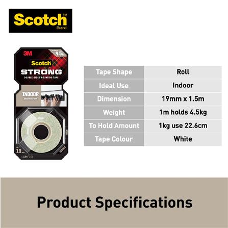 SCOTCH INDOOR DOUBLE-SIDED MOUNTING TAPE 19MMx1.5M (110-S19)