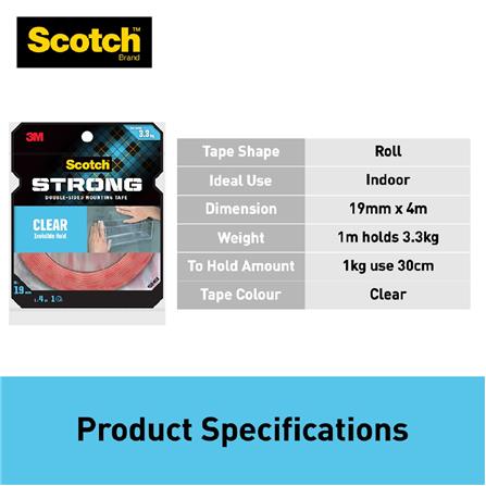 SCOTCH CLEAR DOUBLE-SIDED MOUNTING TAPE 19MMx4M (410-M19)