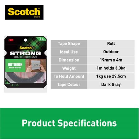 SCOTCH OUTDOOR DOUBLE-SIDED MOUNTING TAPE 19MMx4M (411-M19)