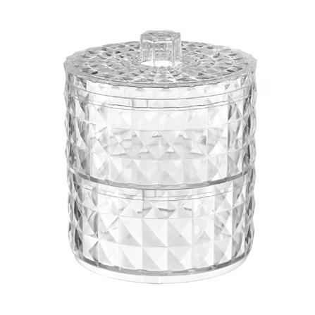 2TIER ROUND COSMETIC STORAGE WITH LID 10.2X12.2CM CLEAR STACKO
