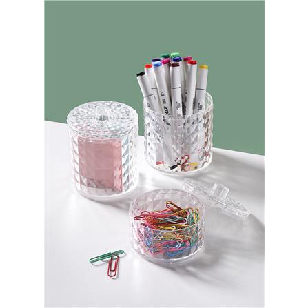 2TIER ROUND COSMETIC STORAGE WITH LID 10.2X12.2CM CLEAR STACKO