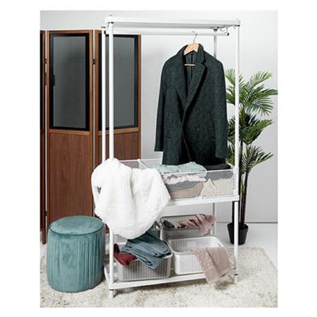 CLOTHES RACK WITH SHELF AND STORAGE PLIM 90X45X180CM WHITE