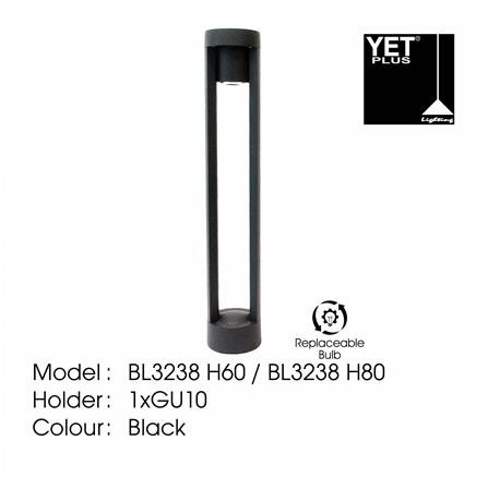 YETPLUS BOLLARD BL3238 GU10 BLACK H80