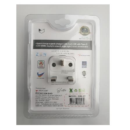 QUICK CHARGE ADAPTOR With LED DIM LIGHT ZAL20 ZEATAR