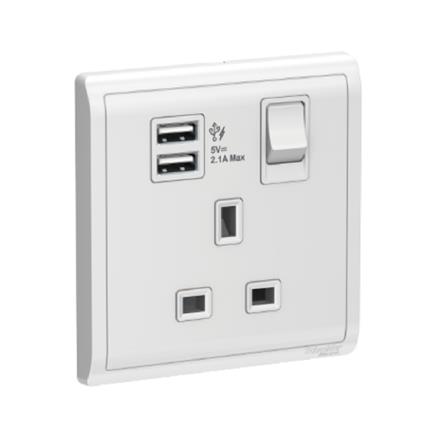 PIENO 13A 1 GANG SWITCH SOCKET W/USB WE SCHNEIDER
