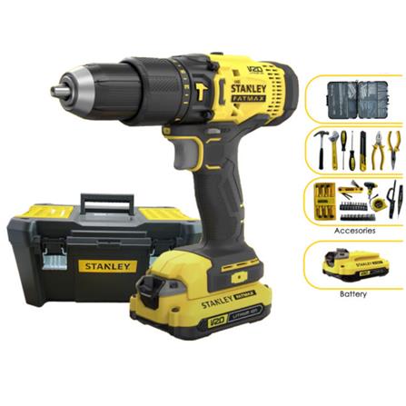 STANLEY CORDLESS 20V HAMMER DRILL WITH 119PCS ACCESSORIES (BATTERY INCLUDED)