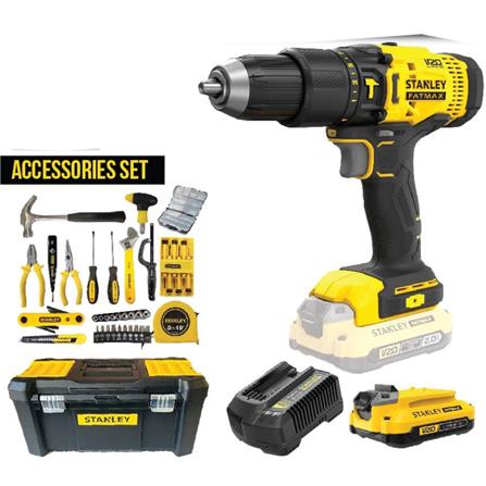 STANLEY CORDLESS 20V HAMMER DRILL WITH 119PCS ACCESSORIES (BATTERY INCLUDED)