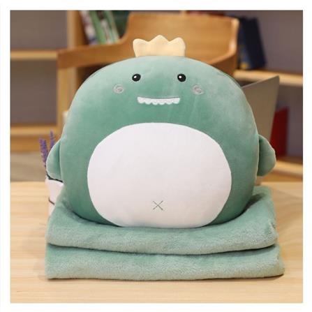 HLS PLUSH CUSHION BLANKET DINOSAUR GREEN