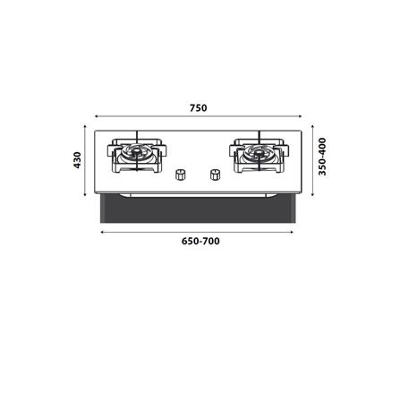 LIVINOX FLEXIBLE GAS HOB LGH-428 2B STAINLESS STEEL 2BURNERS 5.2KW 78CM