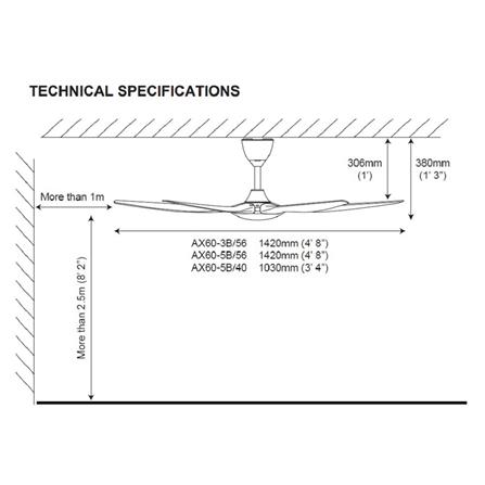 ALPHA CEILING FAN AX60 5BLADE BLACK ABS 56"
