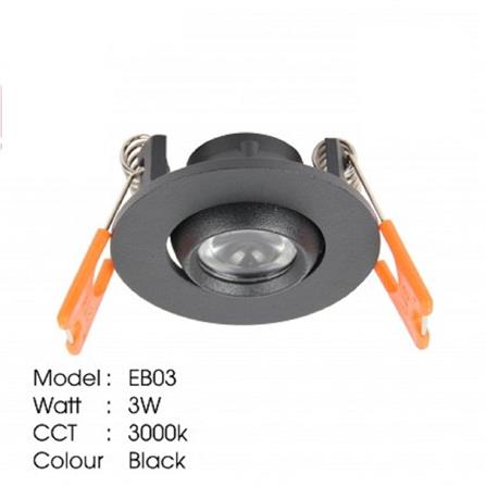 YETPLUS RECESSED EYEBALL LED EB03 3W WARM WHITE (3000K) ROUND BLACK