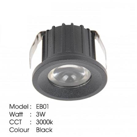 YETPLUS RECESSED EYEBALL LED EB01 3W WARM WHITE (3000K) ROUND BLACK