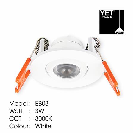 YETPLUS RECESSED EYEBALL LED EB03 3W WARM WHITE (3000K) ROUND WHITE