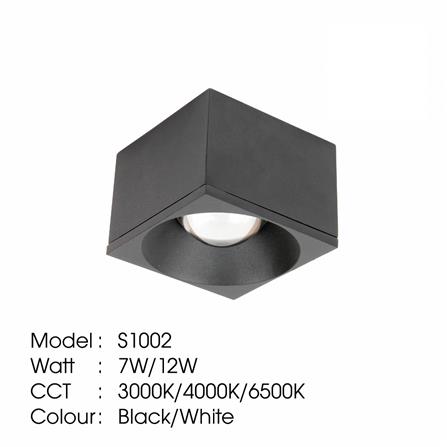YETPLUS SURFACE DOWNLIGHT LED S1002 7W COOL WHITE (4000K) SQUARE BLACK
