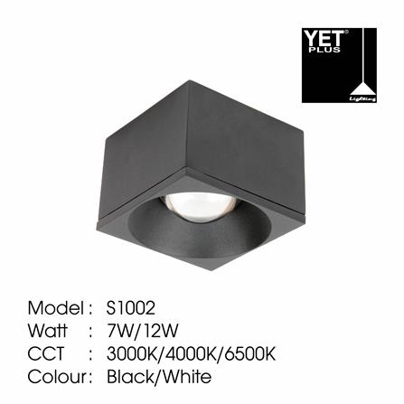 YETPLUS SURFACE DOWNLIGHT LED S1002 7W COOL WHITE (4000K) SQUARE BLACK