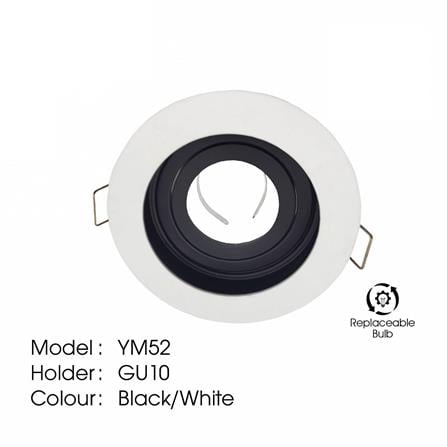 YETPLUS RECESSED EYEBALL YM52-1 GU10 ROUND WHITE BLACK