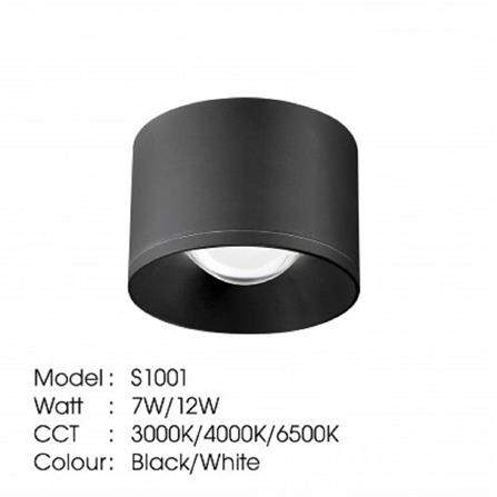 YETPLUS SURFACE DOWNLIGHT LED S1001 7W DAYLIGHT (6500K) ROUND BLACK