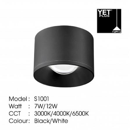YETPLUS SURFACE DOWNLIGHT LED S1001 7W DAYLIGHT (6500K) ROUND BLACK