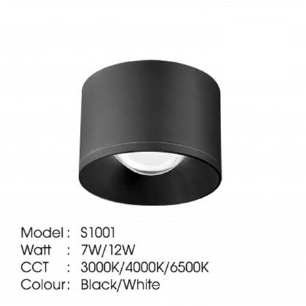 YETPLUS SURFACE DOWNLIGHT LED S1001 7W WARM WHITE (3000K) ROUND BLACK