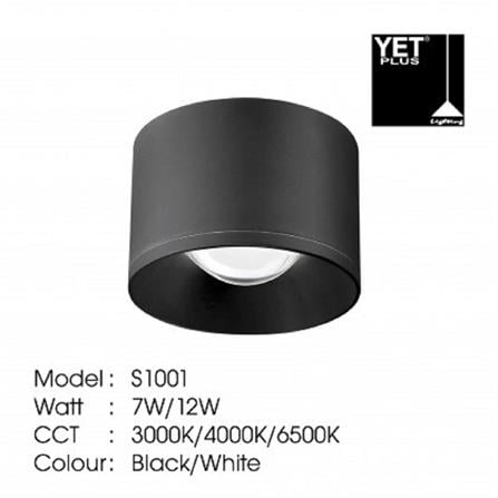 YETPLUS SURFACE DOWNLIGHT LED S1001 7W WARM WHITE (3000K) ROUND BLACK