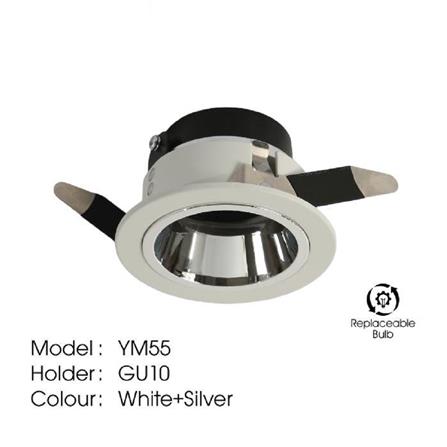 YETPLUS RECESSED EYEBALL YM55 GU10 ROUND WHITE SILVER