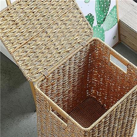 BASKET SQUARE SAAN WITH LID BROWN PLIM 38X35X42CM