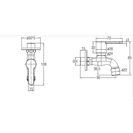 JOHNSON SUISSE MURANO STAINLESS STEEL 1/2" BIB TAP WBFA301416SS
