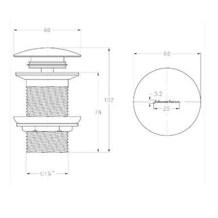 JOHNSON SUISSE BRASS PUSH UP POP UP WASTE WITHOUT OVERFLOW (78MM) WBFT402071CP