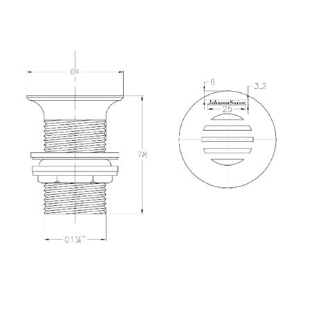 JOHNSON SUISSE BASIN GRATED WASTE OUTLET WITHOUT OVERFLOW (78MM) WBFT402069CP