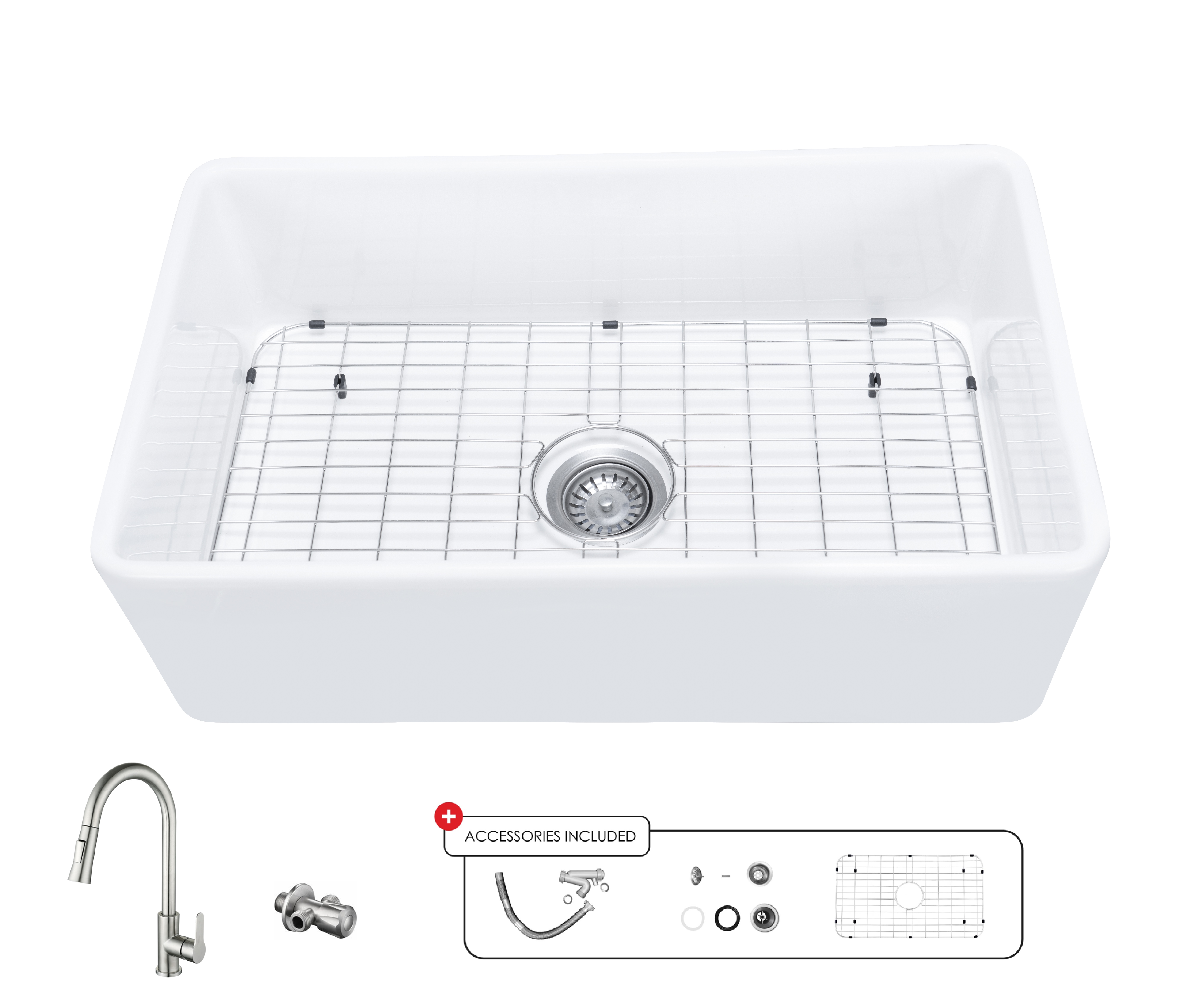 SORENTO BUILT IN CERAMIC SINK 1BOWL SRTKS7646(WHITE)+SRTKT71-SS(BLACK) 76.2CM WITH PULL OUT MIXER TAP