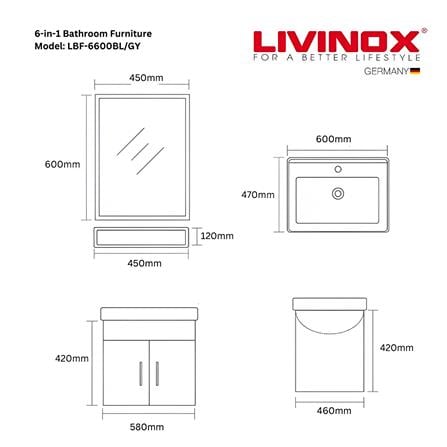 LIVINOX COUNTER WASHBASIN SET LBF-6600GY 6 IN 1 MARBEL GREY WITH ROSE GOLD EDGE