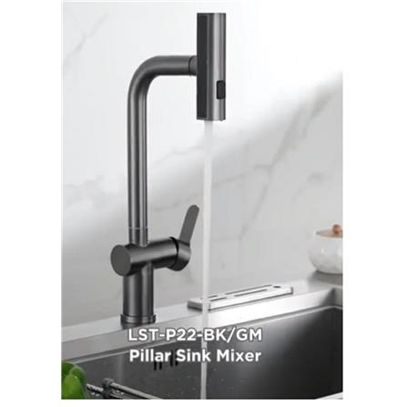 LIVINOX PILLAR SINK MIXER WITH PULL-OUT MUITI FUNCTION SPRAYER LST-P22-BLACK