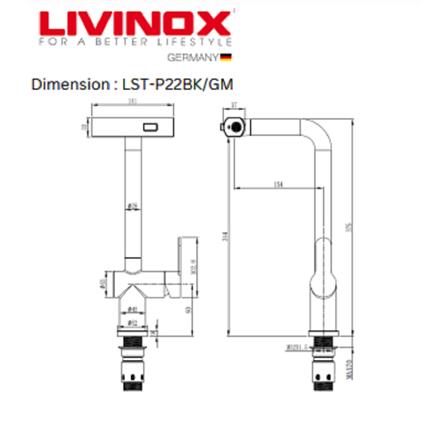 LIVINOX PILLAR SINK MIXER WITH PULL-OUT MUITI FUNCTION SPRAYER LST-P22-BLACK