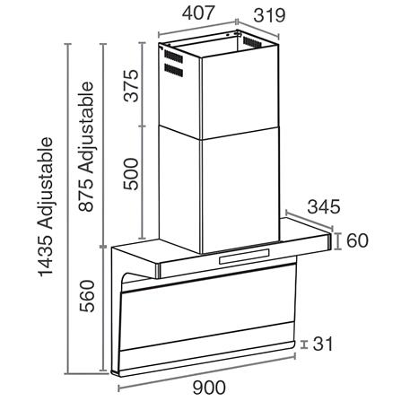 RUBINE CHIMNEY HOOD RCH-ROSSETA-TGI 90CM TITANIUM GREY 2200M3/H BLDC MOTOR