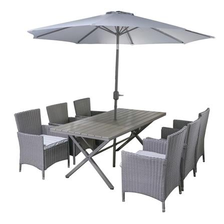 6-SEAT PATIO SET WITH PARASOL SPRING FLORENCE GRAY [EXCLUSIVE FROM HOMEPRO THAILAND]