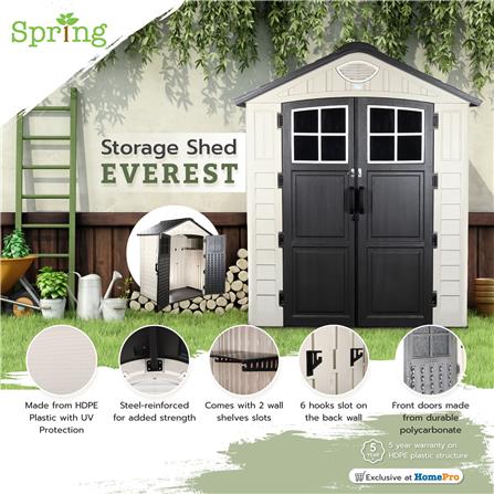 STORAGE SHED WITH CLEAR TOP PANELS SPRING EVEREST N1A1 197X129CM [EXCLUSIVE FROM HOMEPRO THAILAND]