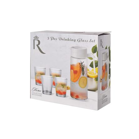 ROYAL GLASS 5PC DRINK SET JHXC05336ST4 (JUG: 1.3L, 4 X CUP: 275ML)