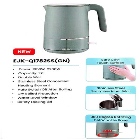 ELBA KET EJK-Q1782SS(GN) 2200W 1.7L GREEN DOUBLE WALL
