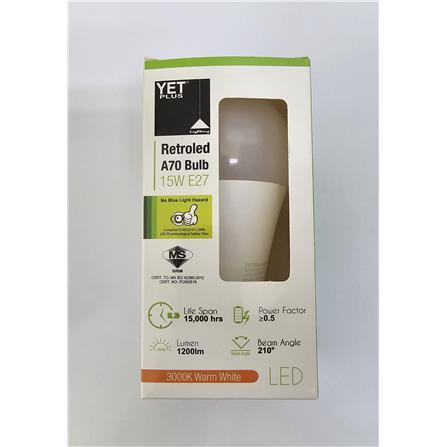 YETPLUS LED RET BULB A70 15W 3000K E27