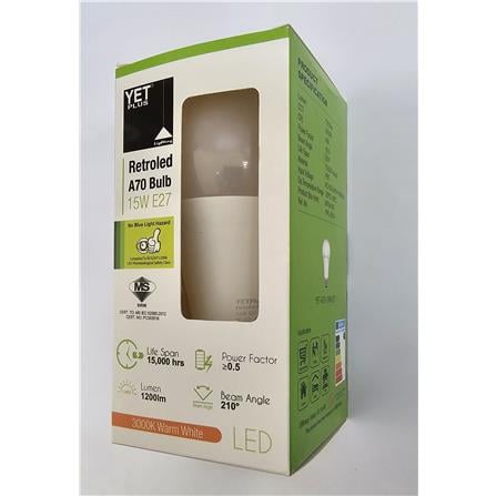 YETPLUS LED RET BULB A70 15W 3000K E27