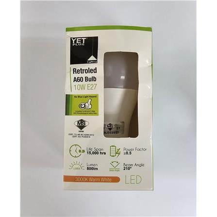 YETPLUS LED RET BULB A60 10W 3000K E27